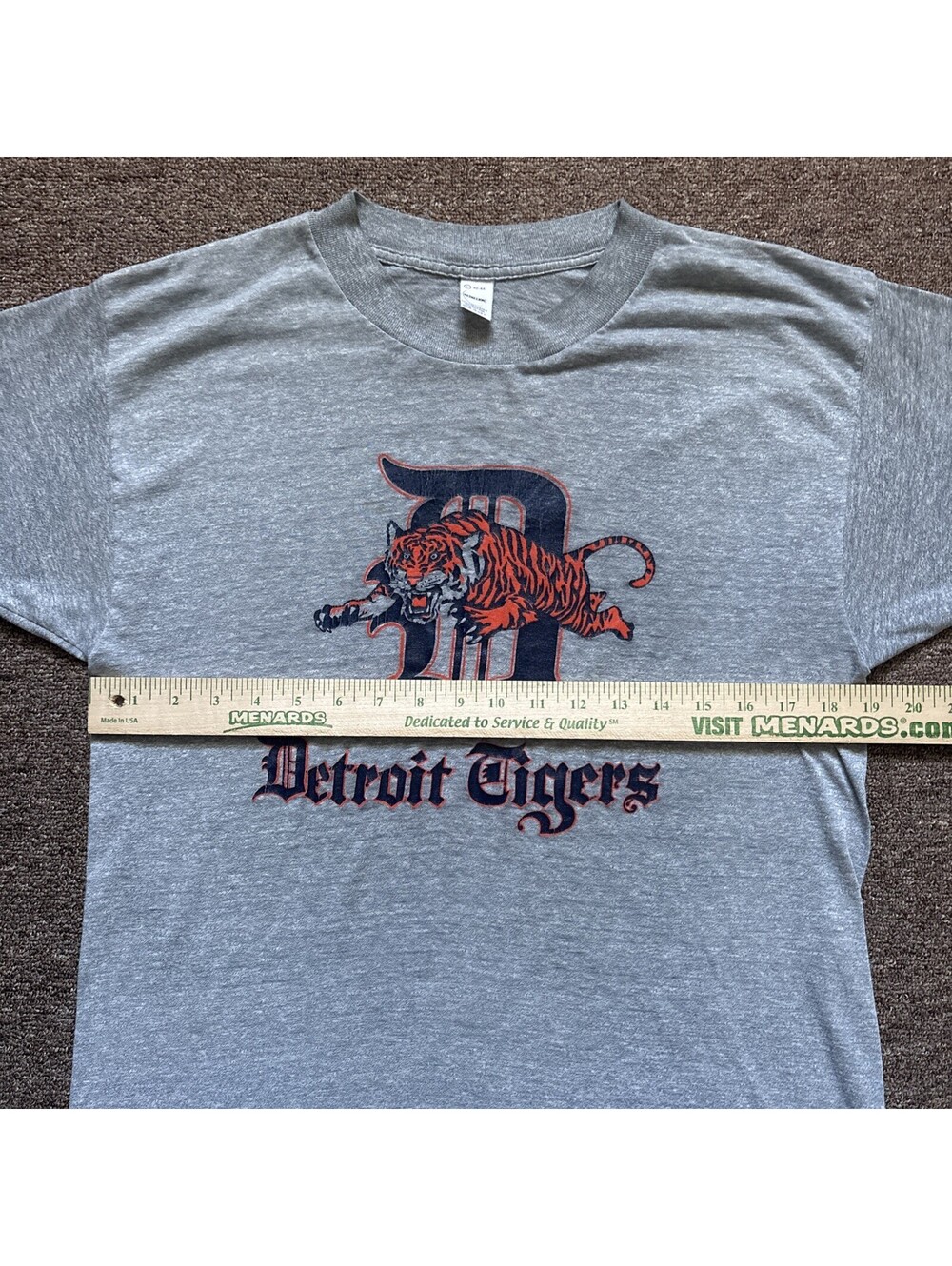 RARE Vintage Detroit Tigers Baseball MLB Gray Cotton Graphic T-Shirt Sz M-L SS - Picture 7 of 8